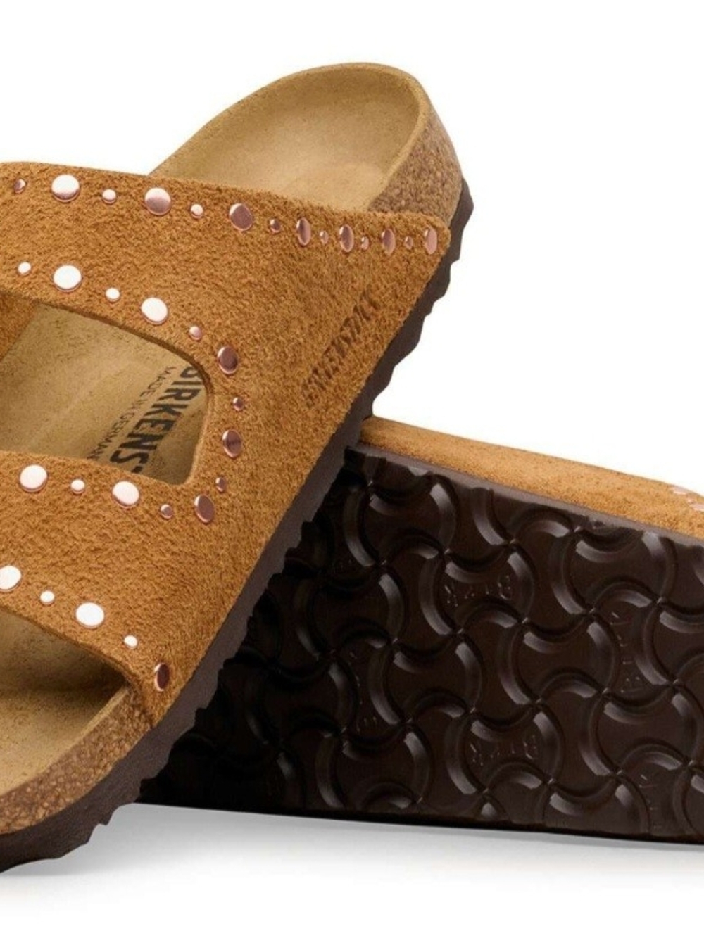 Birkenstock Women’s Suede Studded Arizona Sandal - Cognac Brown